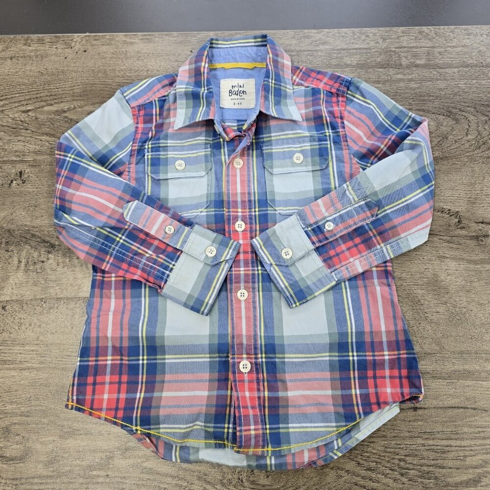 Mini Boden Plaid Button Up Shirt Size 3-4y Pastel Spring Easter Family Photos